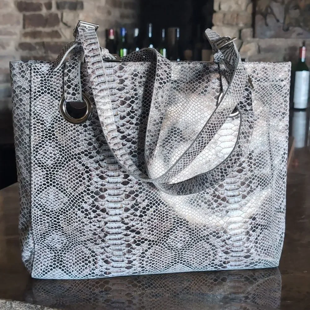 COFI Erin XL Tote Leather Embossed Python -Double Handles Adjustable NWOT